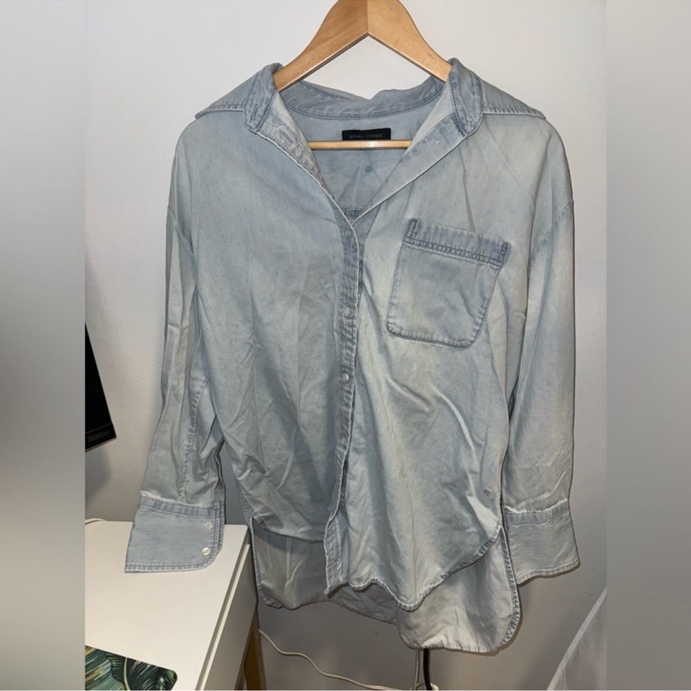 Banana Republic THE OVERSIZED BANDED-COLLAR DENIM SHIRT - Picture 7 of 14